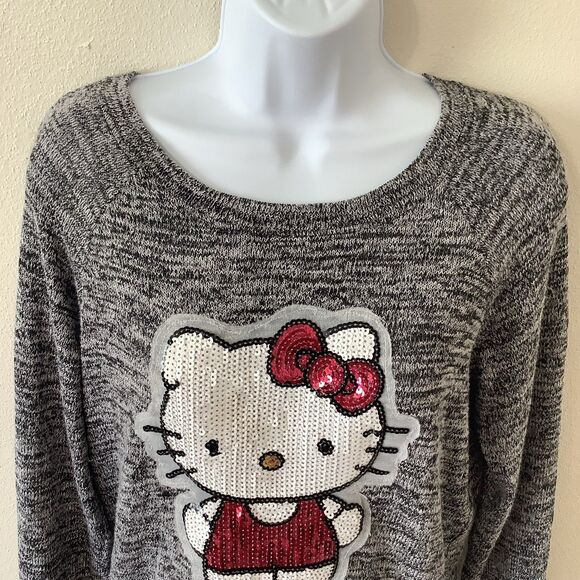 Hello Kitty Sequin Grey McBling Sanrio Kawaii Cutecore Lightweight Sweater Small - Picture 3 of 12